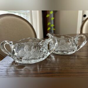 Elegant Clear Glass Crystal Creamer and Sugar Set